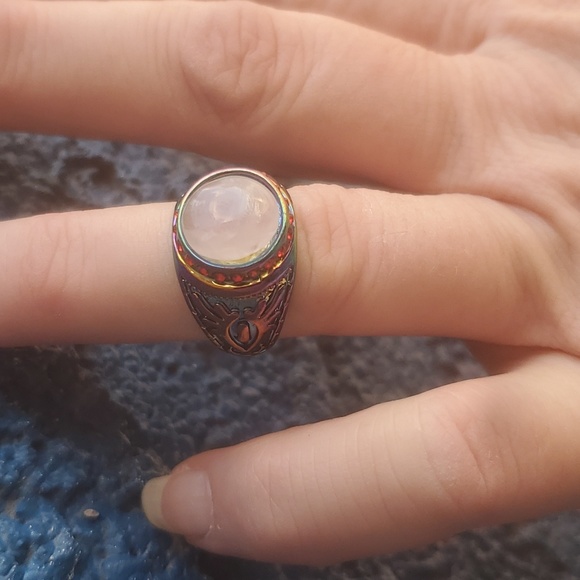 New Rose Quartz Rainbow Hematite Ring. - Picture 4 of 7